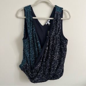 NWT Express Sequin Color Block Faux Wrap Tank